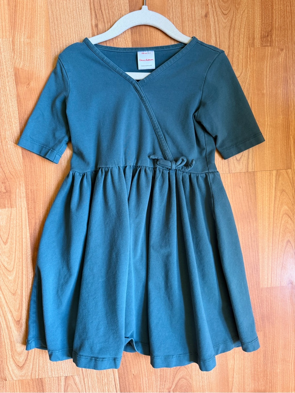 Forest Green Faux-Wrap Stretch Cotton Dress